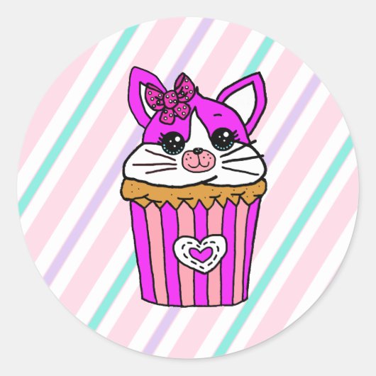 Kitty Cat Cupcake Birthday Runder Aufkleber (Vorderseite)