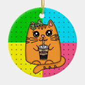 Kitty Cat Drink Boba Tee Keramik Ornament (Vorne)