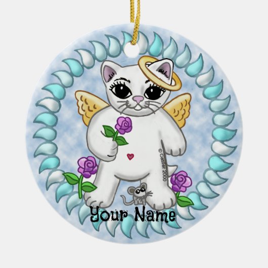 Kitty Cat Engel Keramik Ornament (Vorne)