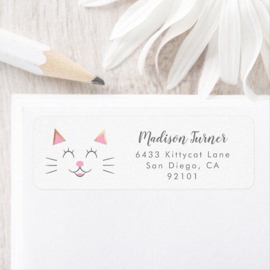 Kitty Cat Face Pink Gold Rücksendeadresse (Insitu)