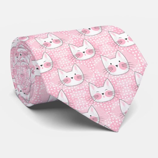Kitty Cat Faces Funny Pink und White Krawatte (Gerollt)