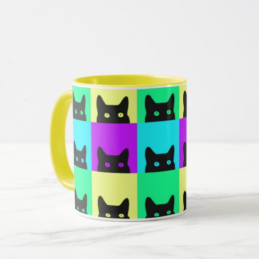 Kitty Cat farbenfroher Block Tasse (Vorderseite Links)