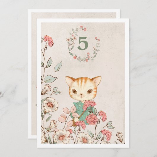 Kitty Cat Floral Girly Kitten 5-jähriger Geburtsta Einladung (Vorne/Hinten)