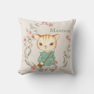 Kitty Cat Floral Personalisiert Name Girl Kissen