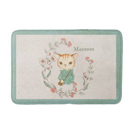 Kitty Cat Floral Personalisiert Name Girten Kitten Badematte