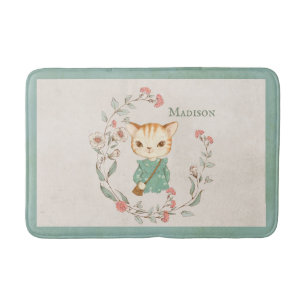 Kitty Cat Floral Personalisiert Name Girten Kitten Badematte