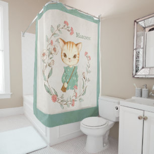 Kitty Cat Floral Personalisiert Name Girten Kitten Duschvorhang
