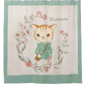 Kitty Cat Floral Personalisiert Name Girten Kitten Duschvorhang (Vorderseite)