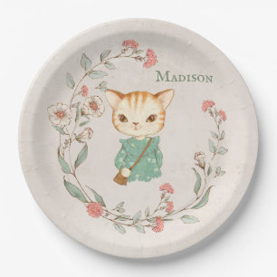 Kitty Cat Floral Personalisiert Name Girten Kitten Pappteller