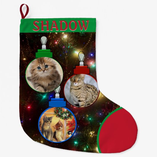 Kitty Cat Foto Tree Ornamente hinzufügen Großer Weihnachtsstrumpf (Vorderseite)