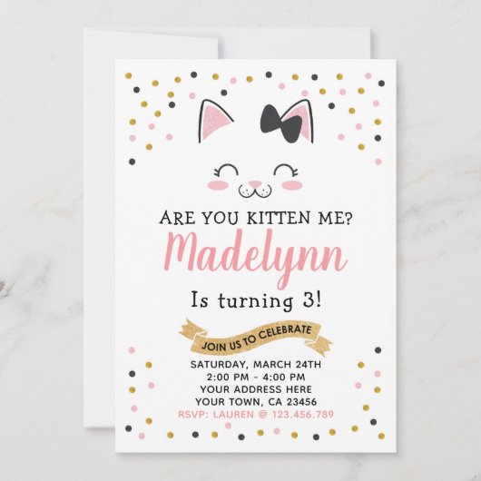 Kitty Cat Geburtstag Einladung (Vorderseite)