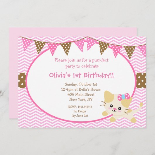 Kitty Cat Geburtstag Einladungen (Vorne/Hinten)