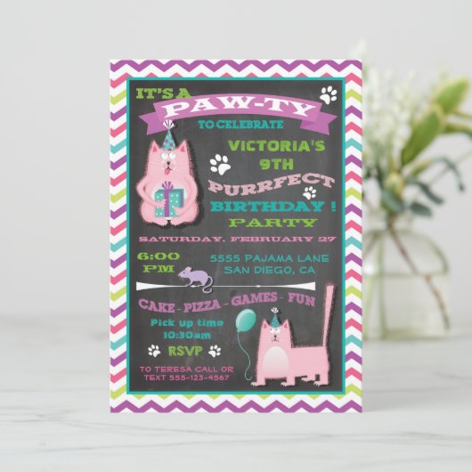 Kitty Cat Geburtstagsparty Einladung (Stehend Vorderseite)