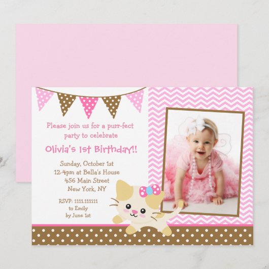 Kitty Cat Geburtstagsparty Einladungen (Vorne/Hinten)