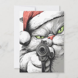 Kitty Cat has a Gun Funny Christmas Cards Feiertagskarte