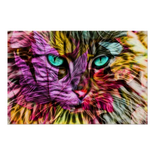 Kitty Cat Herbstlaube Farbiges Künstlerisches Desi Poster (Vorderseite)