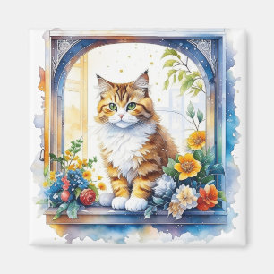 Kitty Cat im Fenster der Blume Personalisiert Magnet