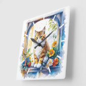 Kitty Cat im Fenster der Blume Quadratische Wanduhr (Winkel)