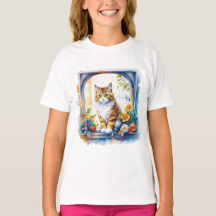Kitty Cat im Fenster der Blume T-Shirt