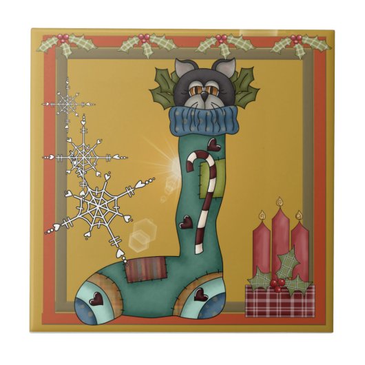 Kitty Cat im Strumpf Picture Fliese (Vorderseite)