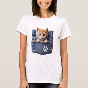Kitty Cat Inside the Denim Pocket Women's T - Shir T-Shirt