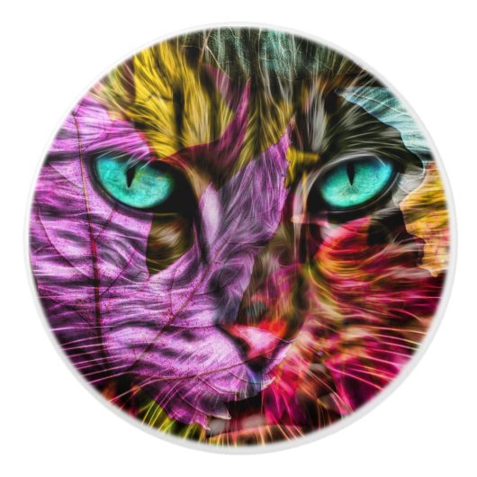 Kitty Cat Kitten Künstlerisch Design Keramikknauf (Vorderseite)
