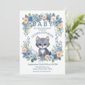 Kitty Cat Kitten Pastel Blue Boy Baby Shower Invit Einladung (Stehend Vorderseite)