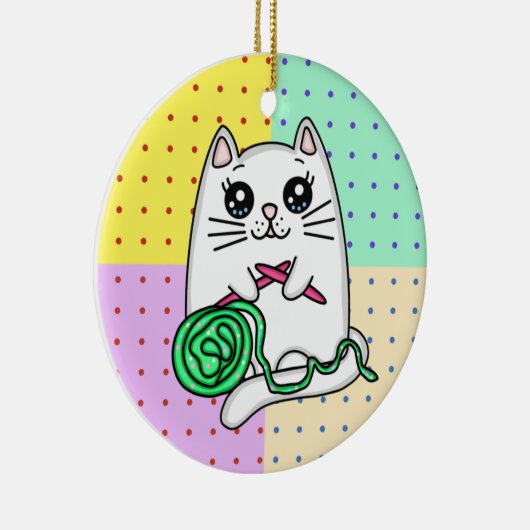 Kitty Cat Knett mit Garn Keramik Ornament (Rechts)