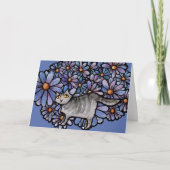 Kitty Cat Lila Daisies Gray Cat Art Gray Cats Karte (Vorderseite)