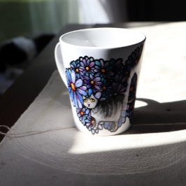 Kitty Cat Lila Daisies Gray Cat Art Gray Cats Milchtasse