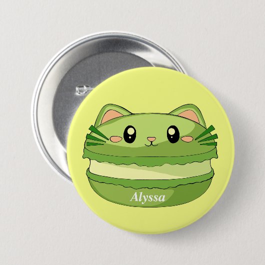 Kitty Cat Matcha Macaron Button (Vorne & Hinten)