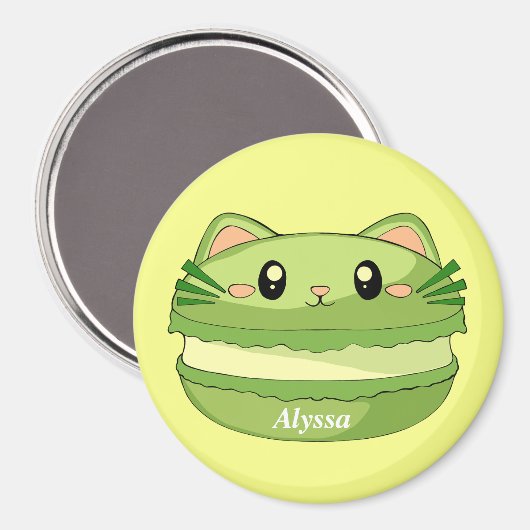 Kitty Cat Matcha Macaron Magnet (Vorderseite/Rückseite)