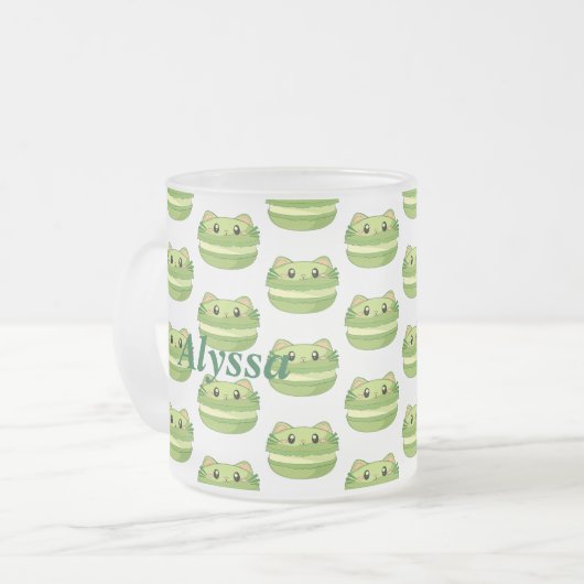 Kitty Cat Matcha Macaron Mattglastasse (Vorderseite Links)