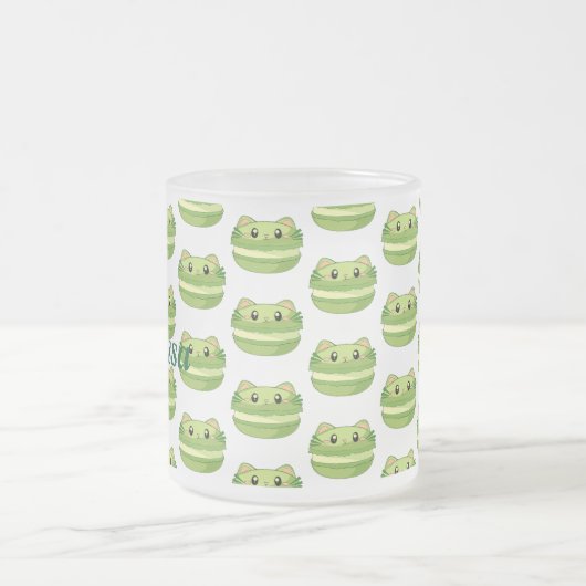 Kitty Cat Matcha Macaron Mattglastasse (Mittel)