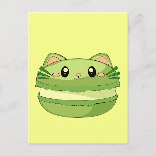 Kitty Cat Matcha Macaron Postkarte (Vorderseite)