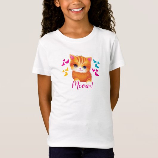 Kitty Cat Meow Birthday Girl T-Shirt (Vorderseite)