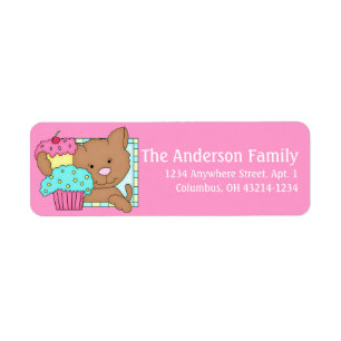 Kitty Cat mit Cupcake Birthday Address Labels d3
