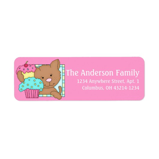 Kitty Cat mit Cupcake Birthday Address Labels d3 (Vorne)