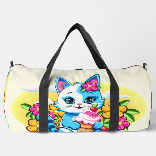 Kitty Cat mit Eis Summer Kawaii Charakter Duffle Bag (Vorderseite)