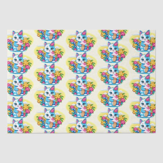 Kitty Cat mit Eis Summer Kawaii Charakter Seidenpapier (Vorderseite)