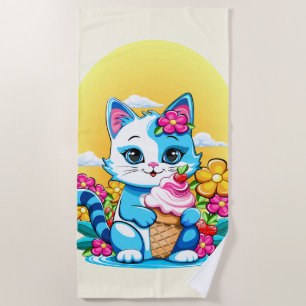 Kitty Cat mit Eis Summer Kawaii Charakter Strandtuch