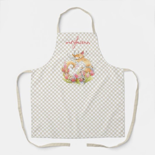 Kitty Cat mit Tulips Personalisiert Wasserfarbe Schürze (Vorderseite)