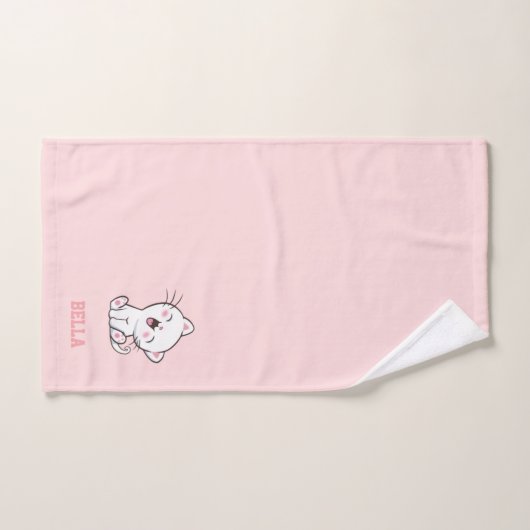 Kitty Cat & Name Text auf hellrosa Badhandtuch Set (Handtuch)