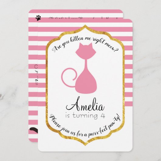 Kitty Cat Party Geburtstag Einladung (Vorne/Hinten)