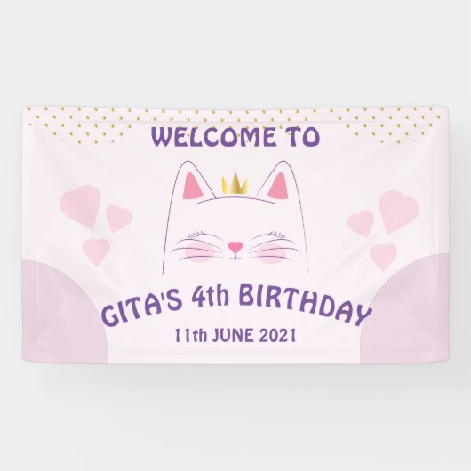 Kitty Cat Pink Birthday Banner (Horizontal)