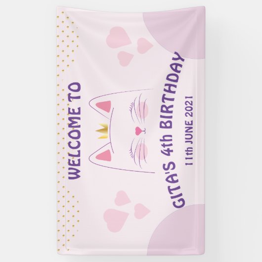 Kitty Cat Pink Birthday Banner (Vertikal)