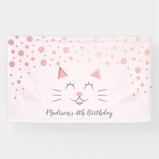 Kitty Cat Pink Geburtstag Banner (Horizontal)
