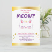 Kitty Cat Pink Gold Geburtstagsparty Einladung (Stehend Vorderseite)