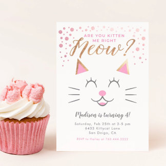 Kitty Cat Pink Gold Geburtstagsparty Einladung