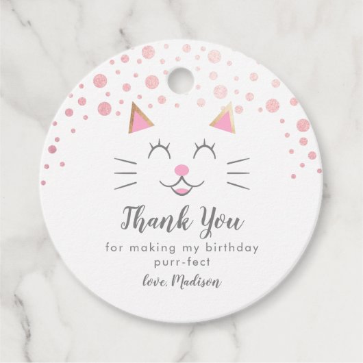 Kitty Cat Pink Gold Geburtstagsparty Geschenkanhänger (Vorderseite)